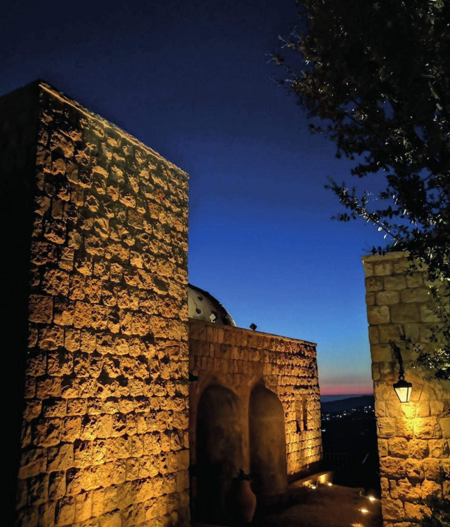 Reference imagery of a villa at night